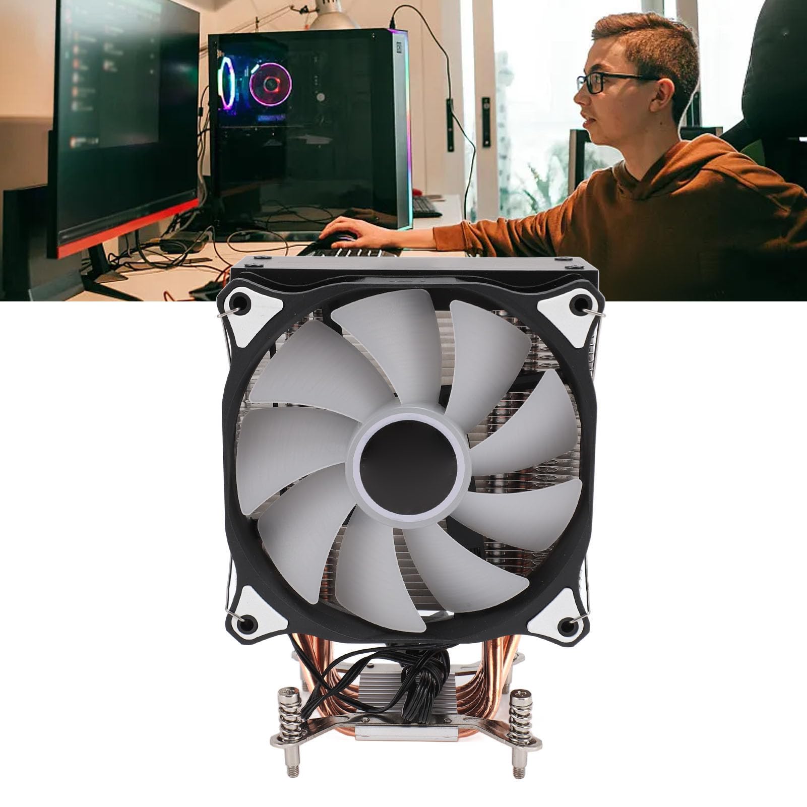 Ventola di raffreddamento CPU 4,72 pollici 6 di calore Raffreddatore d'aria silenzioso da 120 mm 1500 giri/min Cuscinetto idraulico Luce colorata per computer desktop 2011
