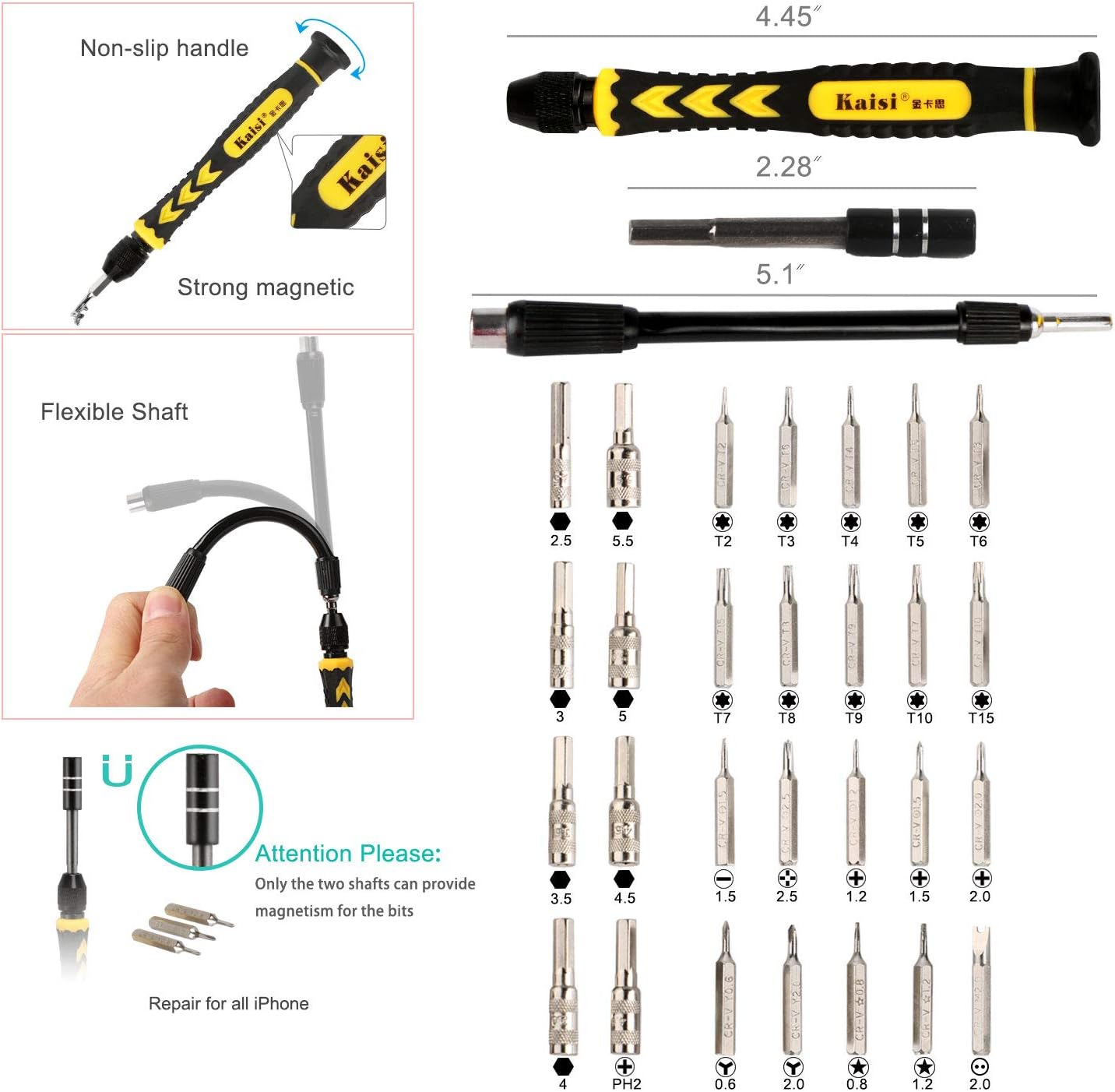 Kaisi 38-Piece Magnetic Screwdriver Set Precision Toolkit - Electronics, Cellphone, Computer, Laptops & Tablets Repair Kit : Electronics