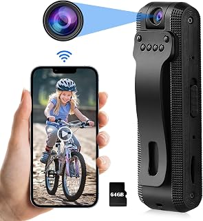 TOPEV Mini Spy Camera HD 1080P with 64GB, Hidden Body Cameras with Audio and Video Night Vision,Small Security Camera with 180°Rotatable Camera,Outdoors Action Camera for Walking Sport Bike Meeting