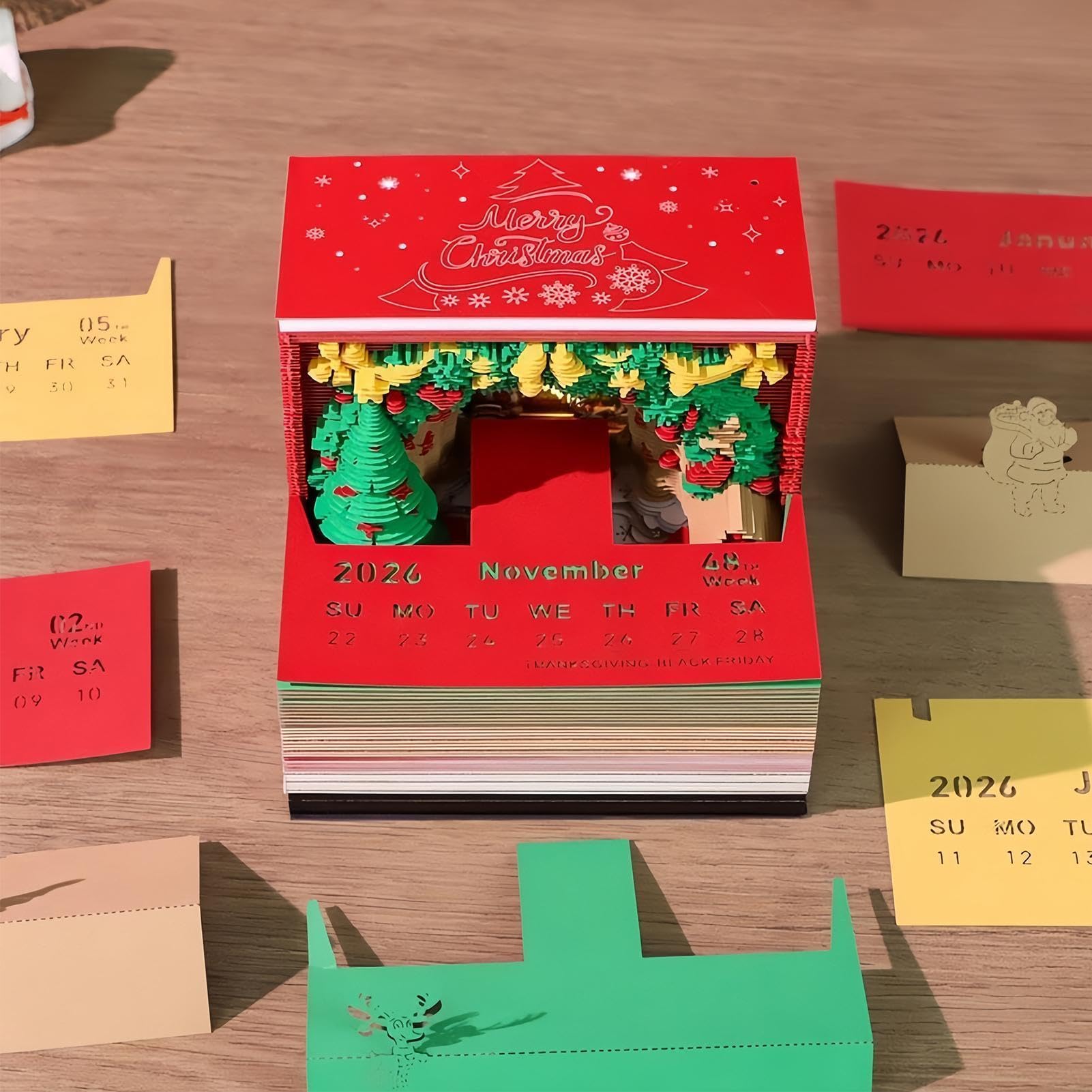 Kalendarz 3D Na 2027 3D Odrywana Dekoracja Świąteczna LED w Kształcie Łuku | Papierowy Notes Kalendarz Tygodniowy na Biurko Do Szkoły Imprez Urodzin Nowego u Rodziny Nauczyciela