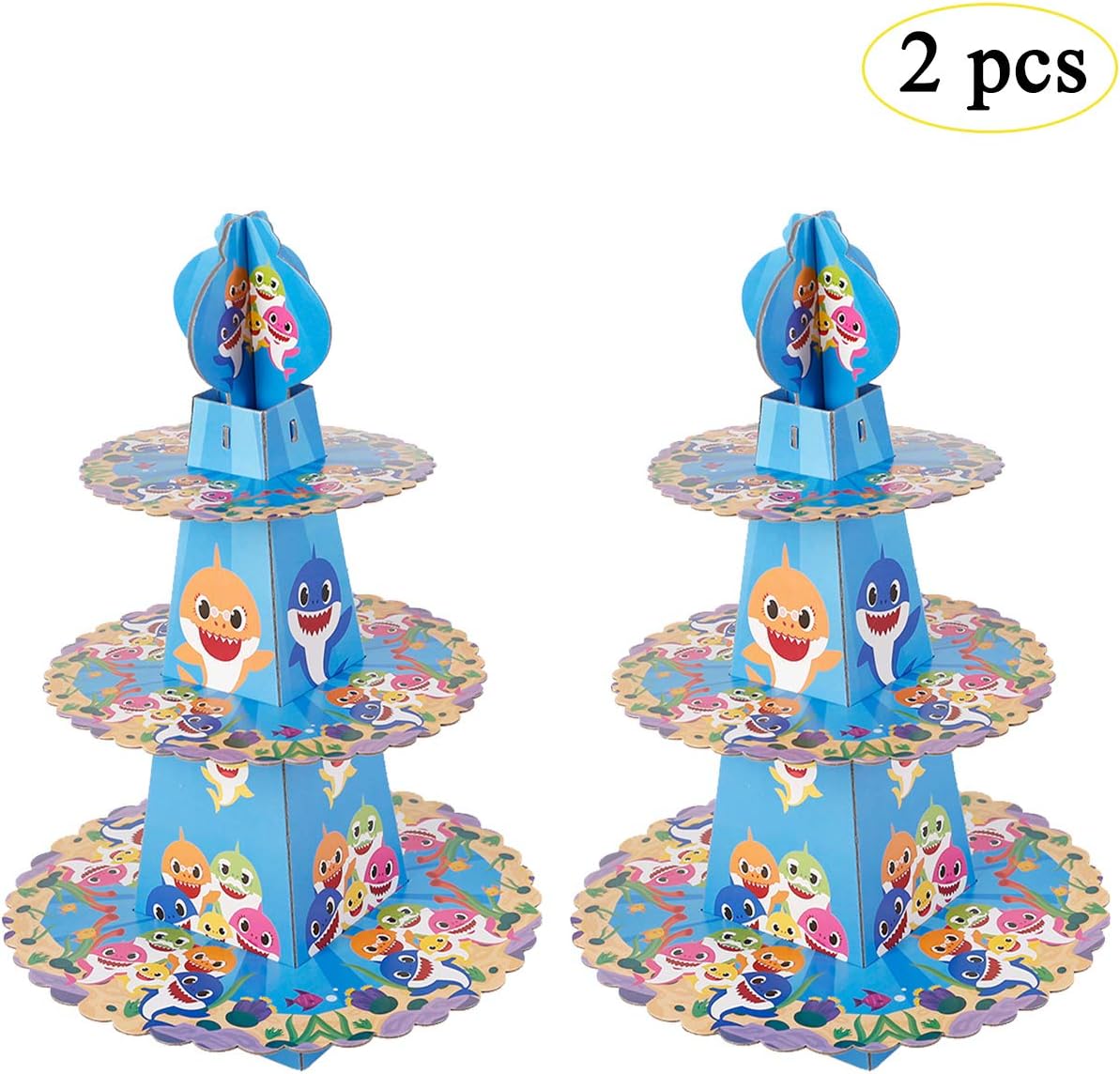 zhouweizhouwen Shark Party Supplies for Baby - Cupcake Stand Dessert Cupcake Holder for Kids Birthday Party,Baby Shower, Gender Reveal Party,or Baby Shark Themed Party