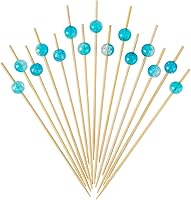 Vista 13 de Minisland Palillos de cóctel rosa fucsia perla, palillos de bambú elegantes de 4.7 pulgadas de largo para aperitivos, pinchos decorativos