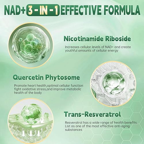 Miniatura 4 de Suplemento de resveratrol NAD más fuerza extra, nicotinamida ribósido NR 900 mg para mujeres y hombres, suplemento NAD alternativa NMN, fórmula