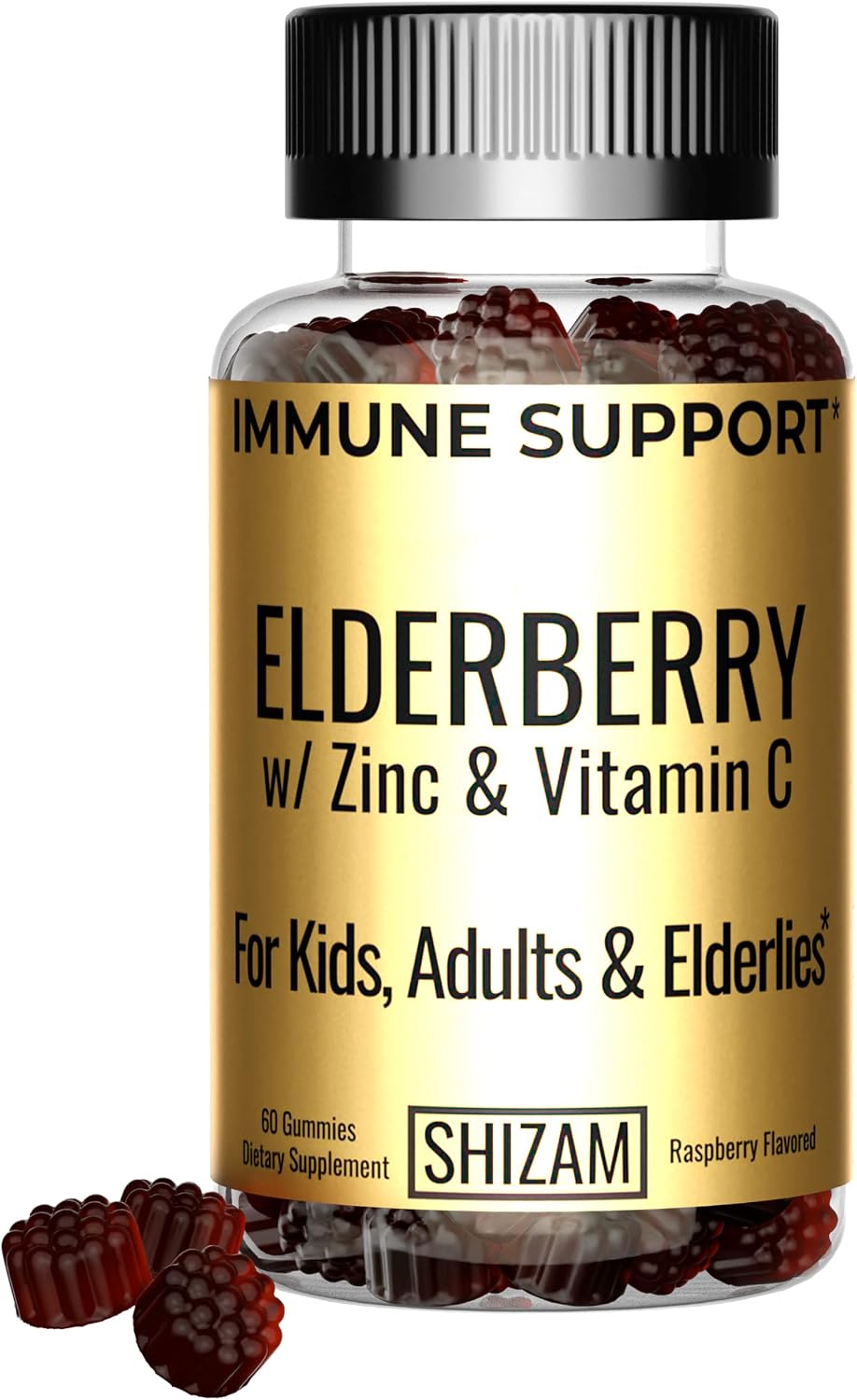SHIZAM Immune Support Elderberry Vitamin C & Zinc Gummies for Kids & Adults