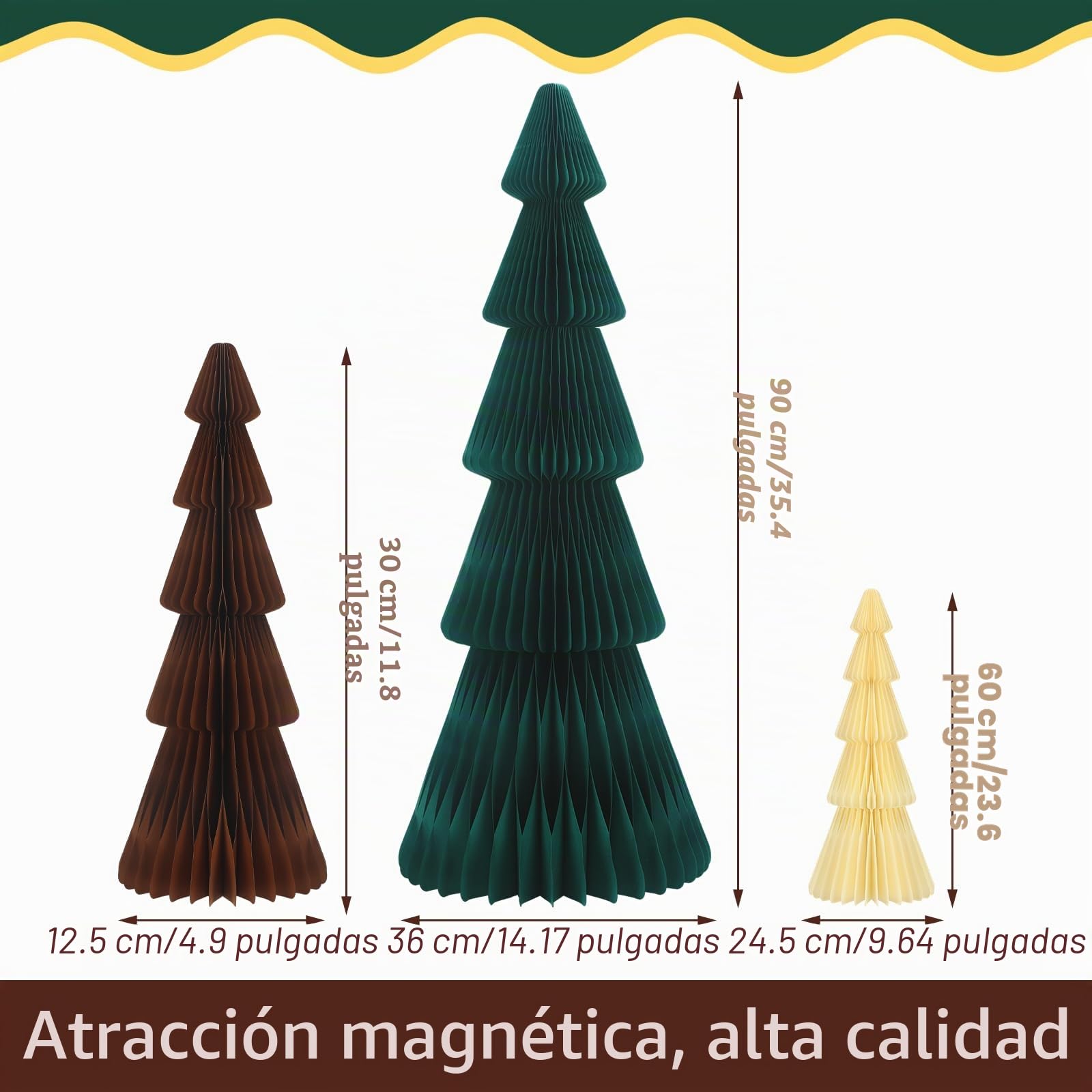 Fullhawl Árbol de Papel de Navidad Grande de 3 pies, 2 pies y 1 pie, árboles de Navidad de Panal, árbol de Navidad 3D, árbol Plegable con imán para decoración de Navidad, Fiesta