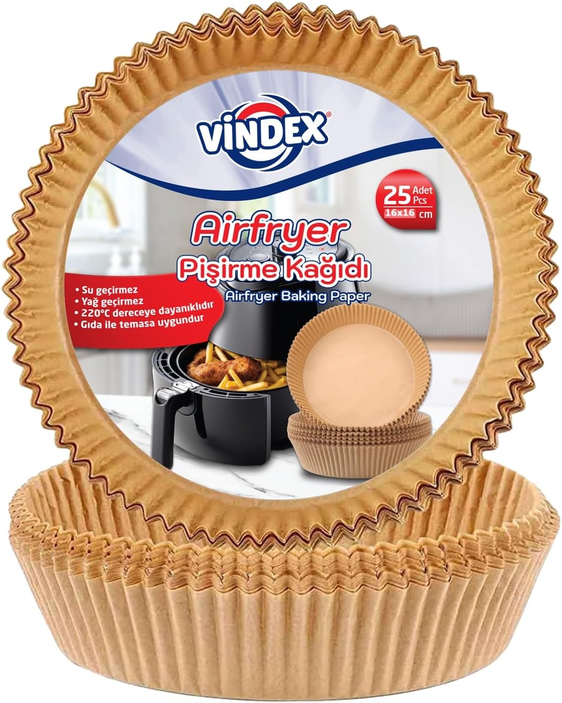 Vindex Airfryer Pişirme Kağıdı, (Airfryer Baking Paper) Fritöz Kağıdı Tek Kullanımlık, Yapışmaz, Yağ Geçirmez, Yuvarlak Tabak Model 25X4 Toplam 100 Adet Avantajlı Paket