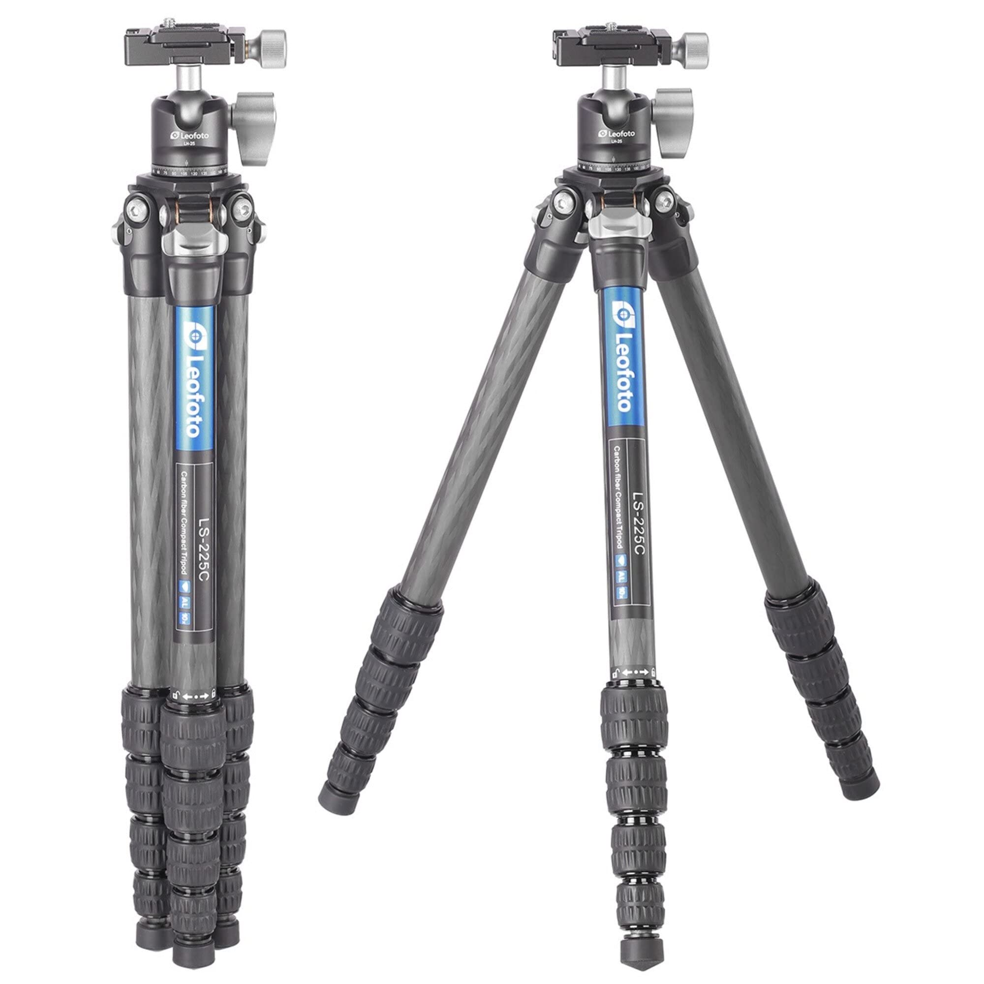 Leofoto Ranger - Statyw węglowy do aparatów fotograficznych - nośność 4 kg - wysuwane nóżki - min. wysokość od 12,5 cm do maks. wysokości 128 cm - LS-225C + głowica kulowa LH-25