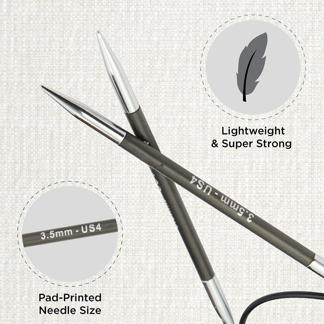 KnitPro Karbonz Fixed Circular Needle 40"(100cm) | US Size 4 (3.5mm)