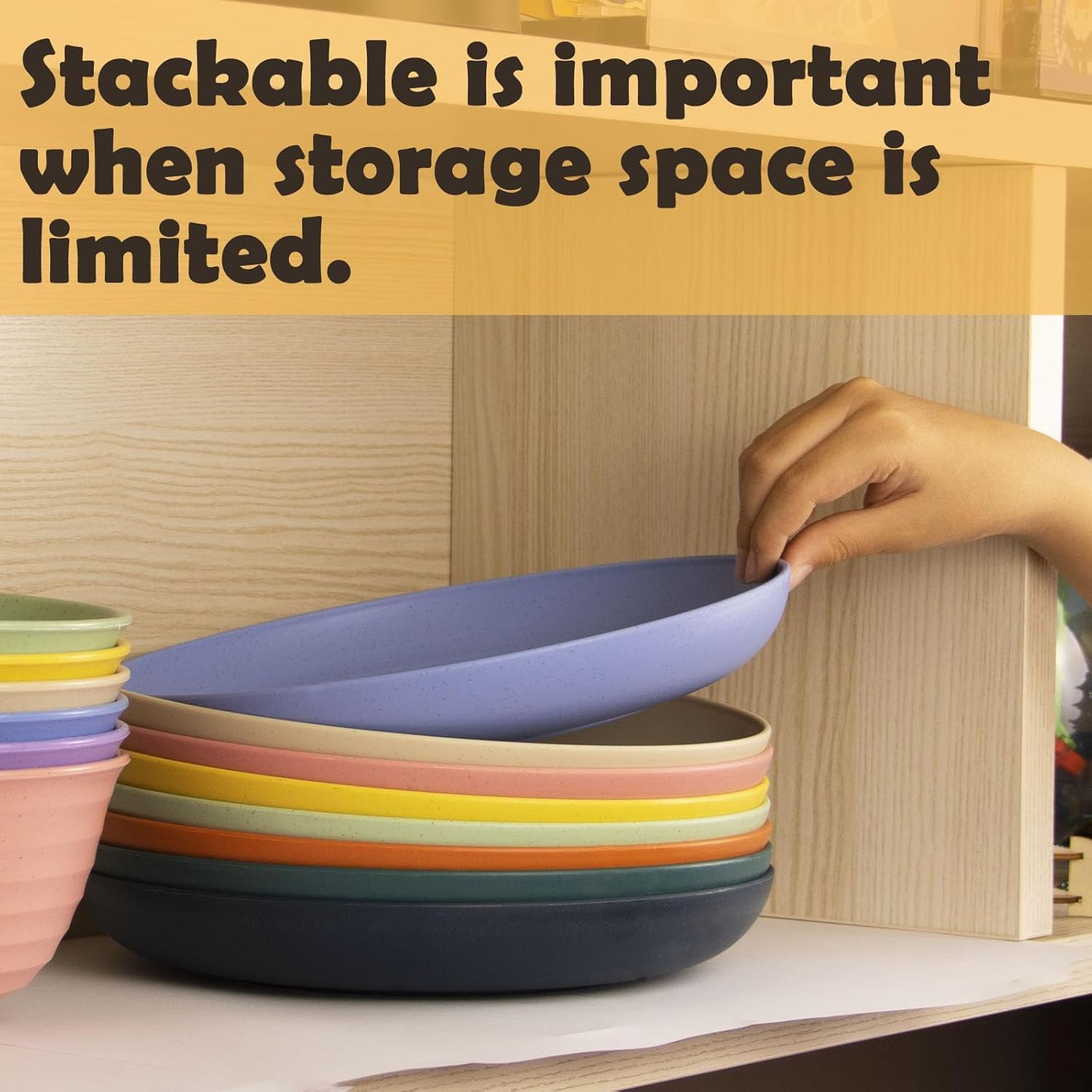 Deep Dinner Plates Set, 10in Unbreakable Wheat Straw Plates, 8pcs Lightweight Dinner Dishes, Microwave and Dishwasher Safe Plate for Kitchen - Image 7