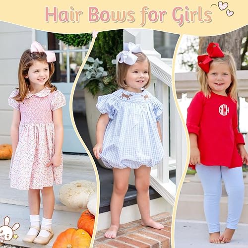 Miniatura 4 de Oaoleer - 20 lazos para el pelo de 4.5 pulgadas para niñas, lazos de cinta de grogrén en capas, pinzas de cocodrilo, accesorios para el cabello para