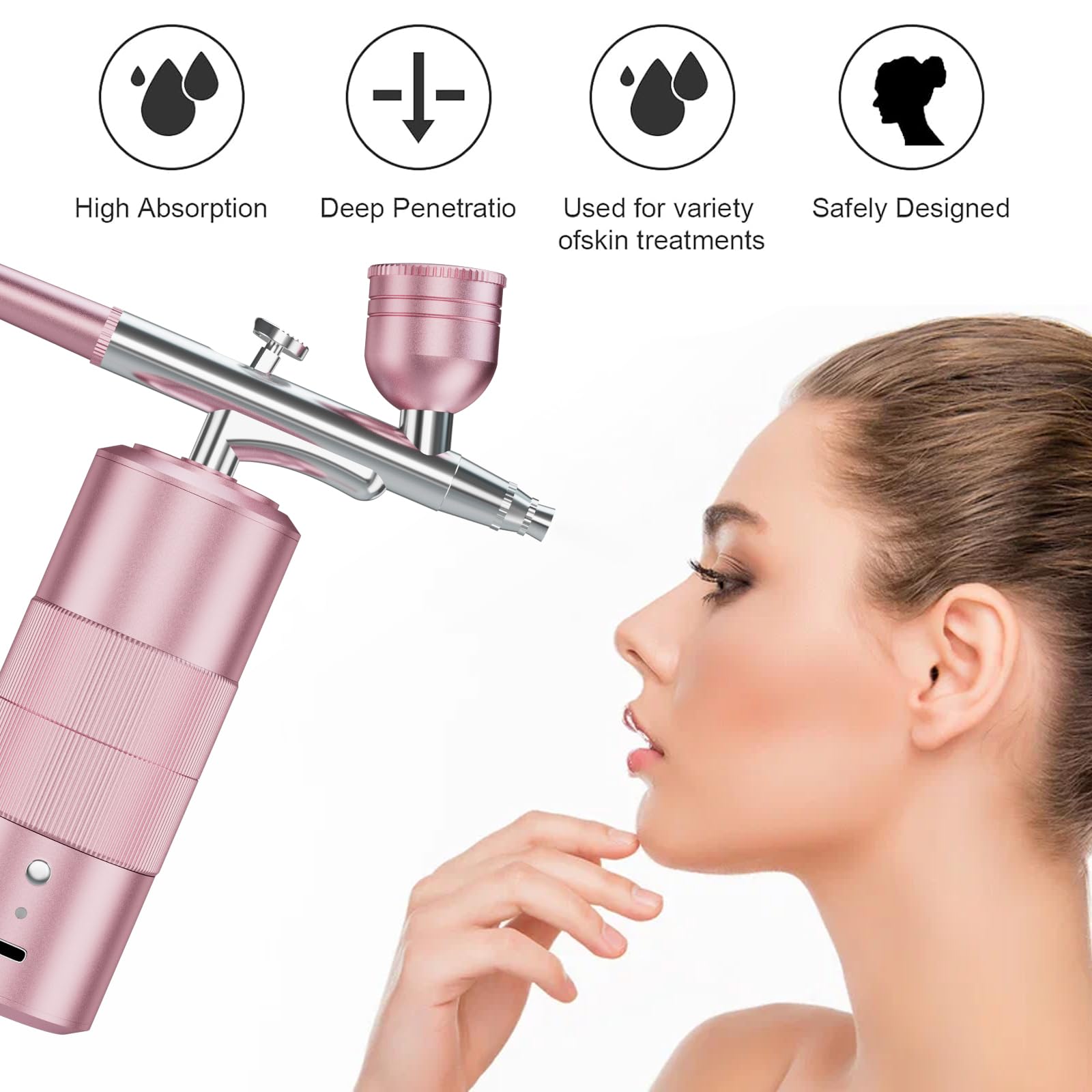 Kit d'aérographe portable avec compresseur d'air pour ongles, compresseur d'aérographe, haute pression, mini aérographe à main (rose)