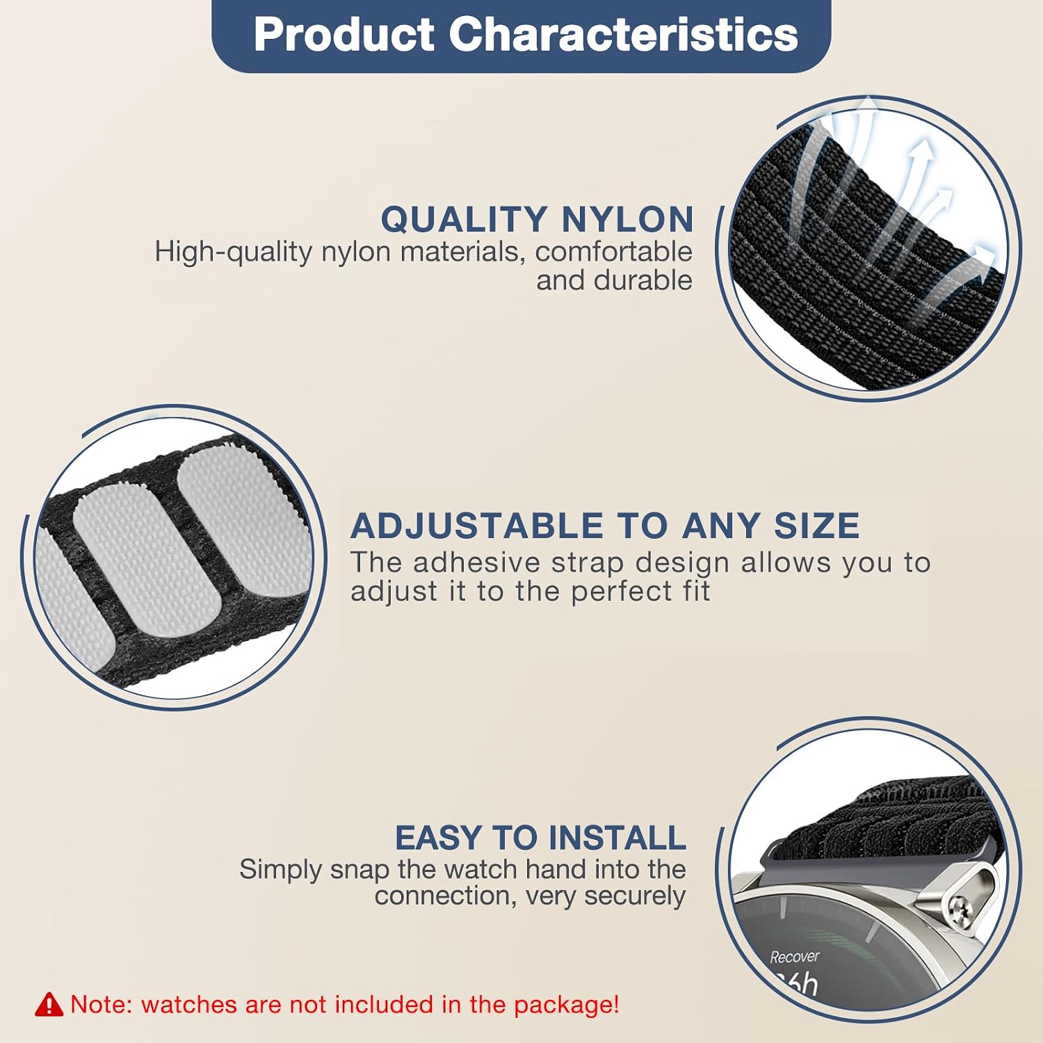Nylon Straps Compatible with Amazfit Active 3 Premium/Active 2/Active/2 Square/GTR Mini/GTS 4/GTS 4 Mini/Bip 3 Pro, 20mm Adjustable Replacement Watch Accessory for Smartwatch.(No Host) image 4