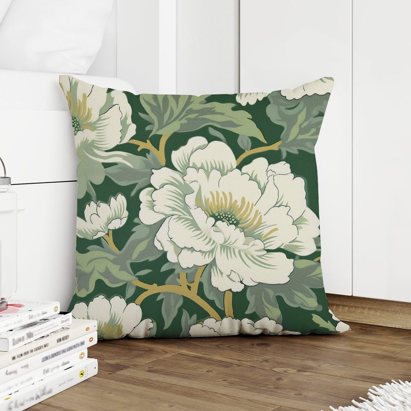 COVOME Honshu in Robins Egg Chinoiserie Floral Outdoor Pillow Cover White Green Asian Throw Pillow Cover Accent Waterproof Pillowcase for Patio Furniture Tent Garden 24x24 in