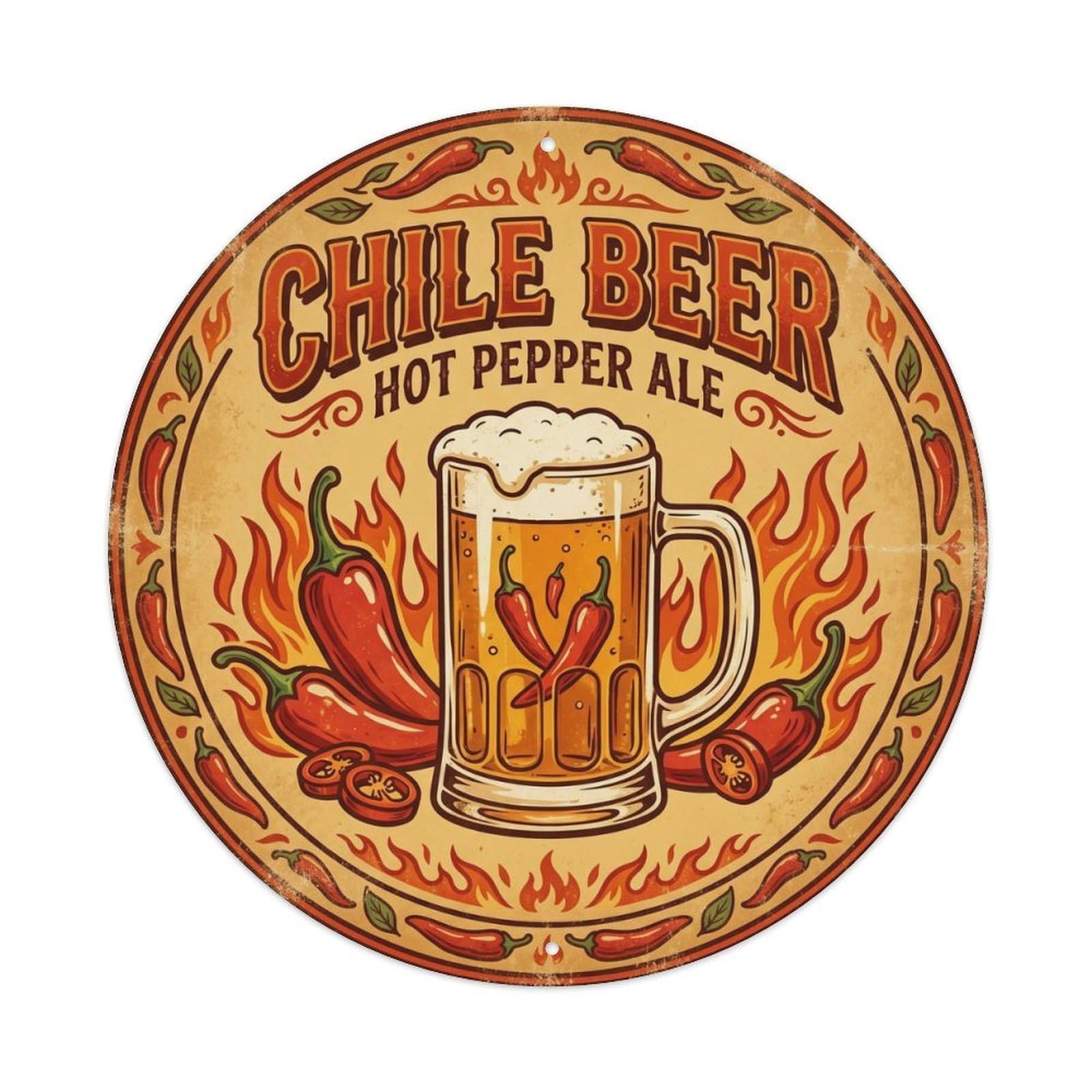 Traditional Chili Beer Flavored Malt Hops Copper Kettle Metal Tin Sign