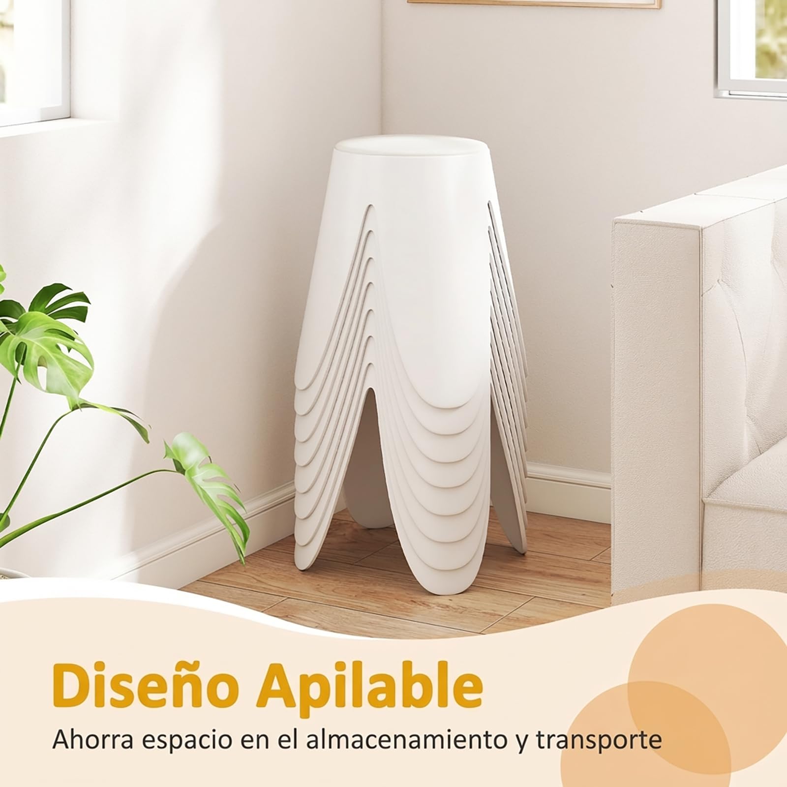 COSTWAY Juego de 8 Taburetes Apilables, Taburetes de Plástico Anidados de 46 CM de Altura, Sillas Portátiles Sin Respaldo para Escuela, Aula, Salón, Comedor, Hogar, Oficina, Ahorra Espacio, Blanco