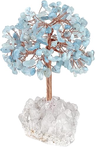 rockcloud Árbol de dinero de cristal hecho a mano con base de racimo de cristal de roca, árbol bonsái con piedras preciosas para decoración de