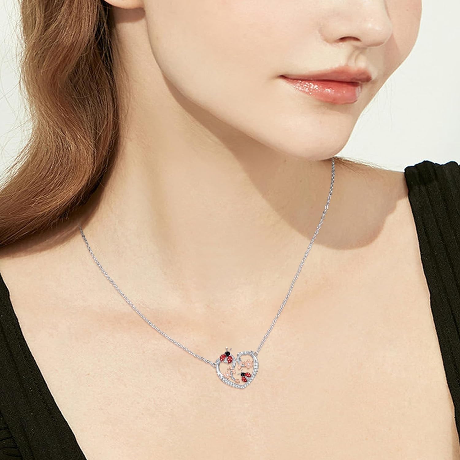 Ladybug Necklace For Women 925 Sterling Silver Heart Ladybug And Leaf Necklace Jewelry Birthday Gift - Image 4