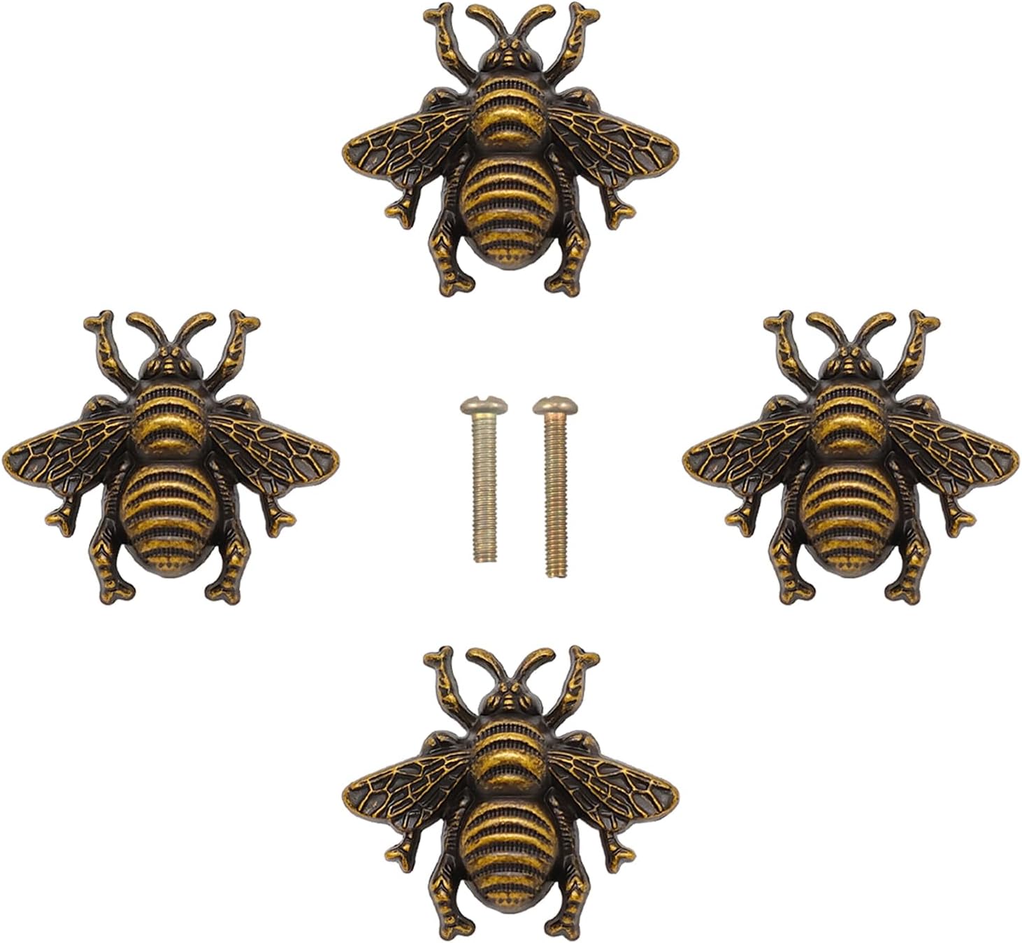 4pcs Bumble Bee Cabinet Knobs - Insect Drawer Pulls - Animal Single Hole Handles for Dresser & Antique Dresser Bathroom Cabinets (Bronze)