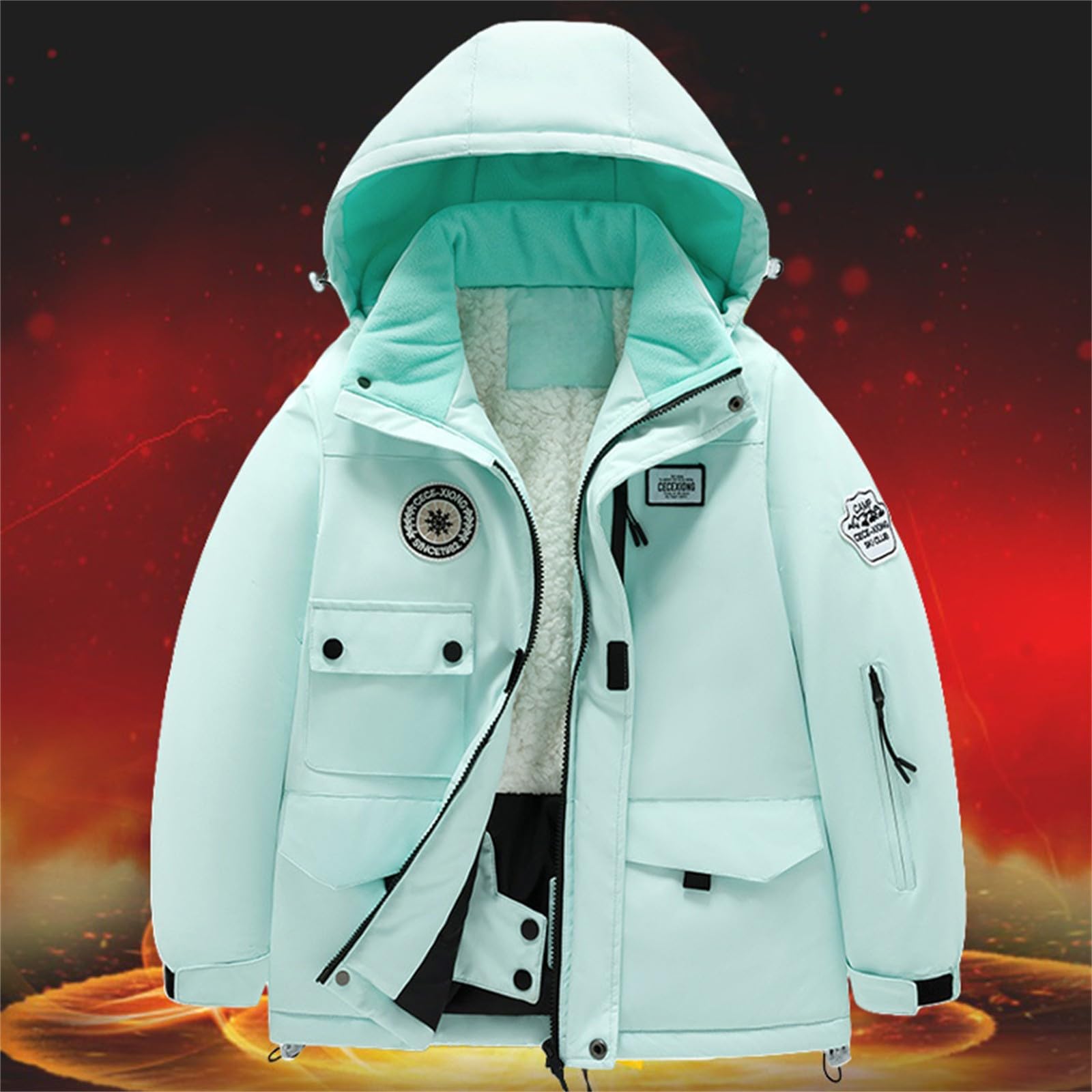LOSVIP Combinaison de neige pour enfant garçon et fille avec capuche, doublure en polaire imperméable, thermique, deux pièces, poches multiples, veste de ski, pantalon de ski