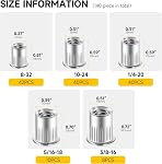 140Pcs Kit d'assortiment pour les écrous de rivet, #8-32#10-24 1/4"-20 5/16"-18 3/8"-16, 304 Noix en acier inoxydable, kit de rivets pour le corps, inserts filetés pour le bois & Métal par Mywish