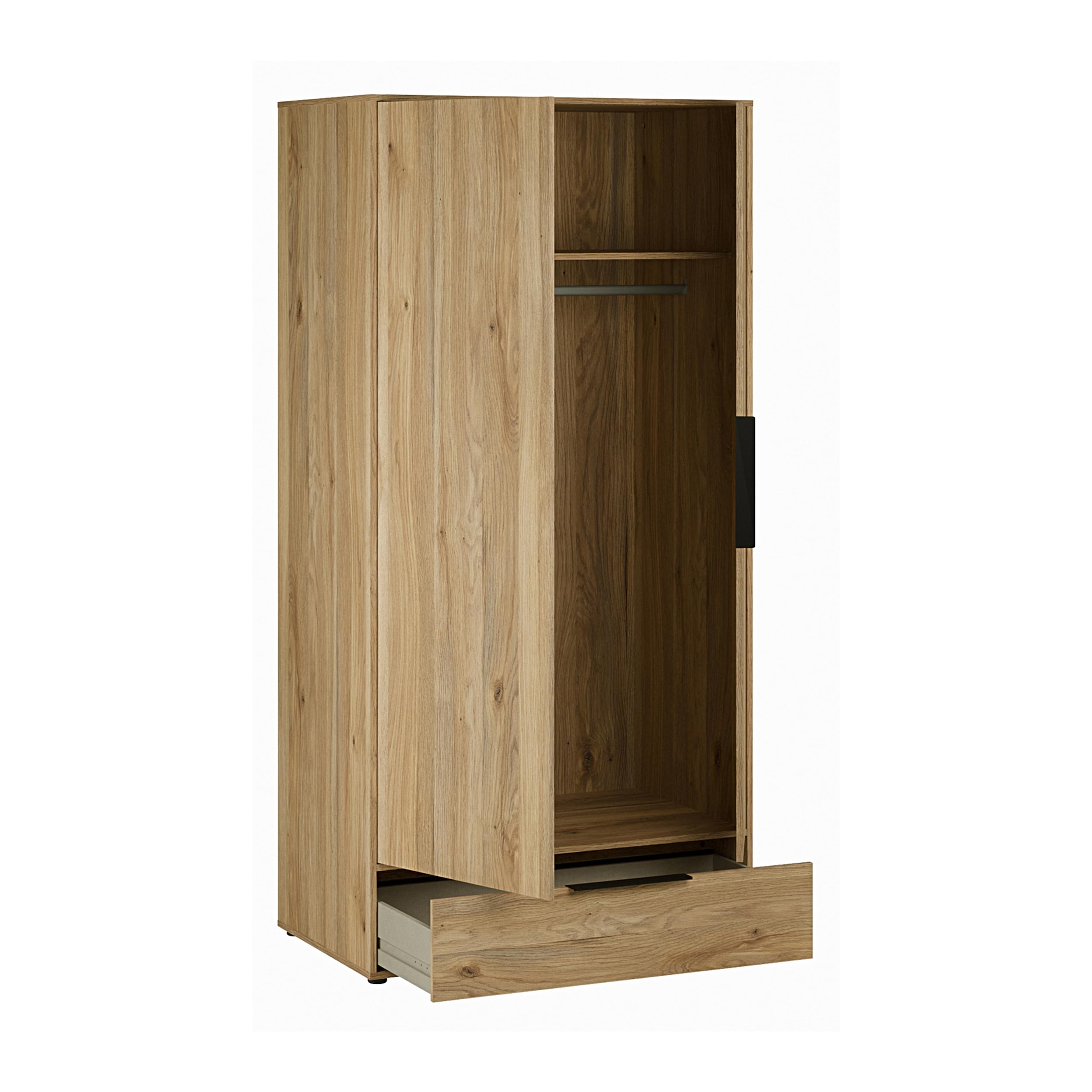 Forte Orkney Kleiderschrank 100, moderner Kleiderschrank mit 2 Türen und Schublade, Holzwerkstoff, Artisan Eiche Holzdekor, 98,2 cm breit x 200,1 cm hoch x 59 cm tief