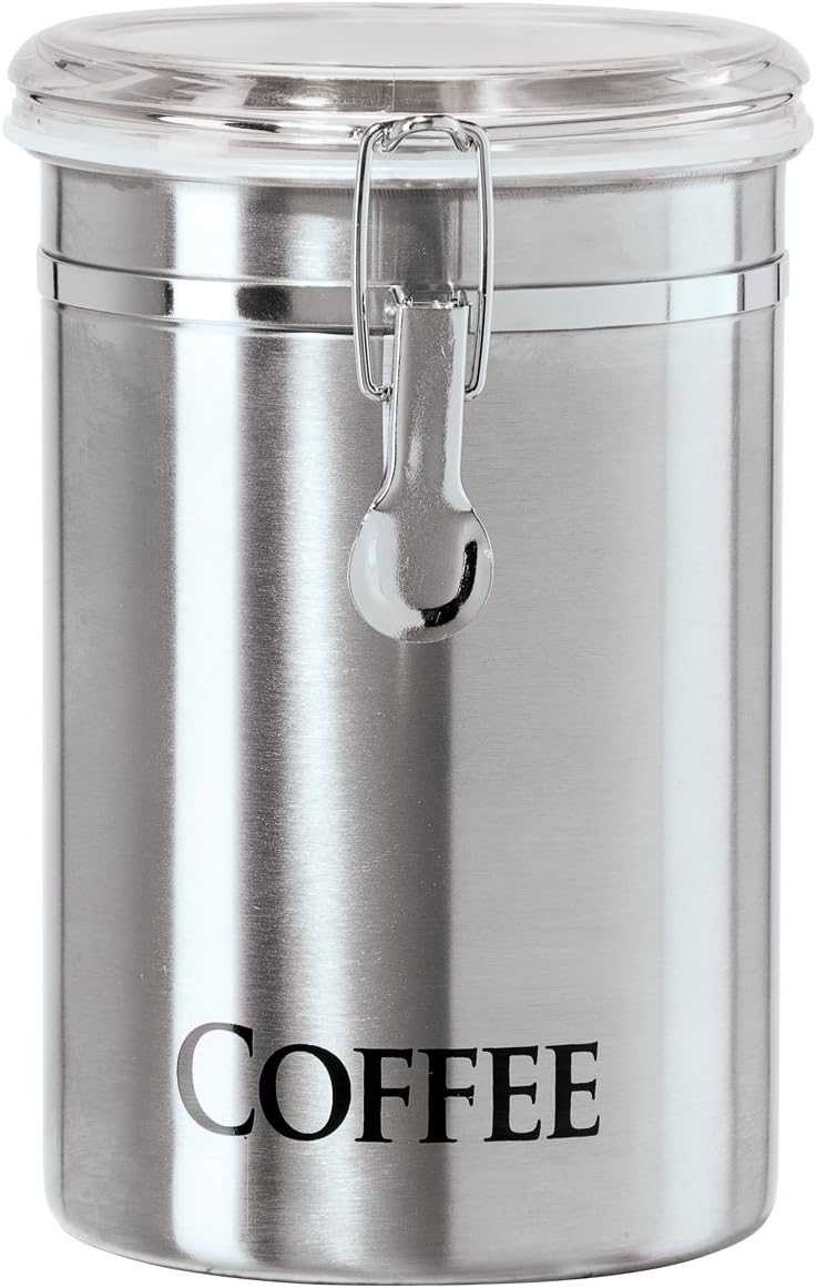 Oggi Stainless Steel Coffee Canister 62 fl oz - Airtight Clamp Lid, Clear See-Thru Top - Ideal for Coffee Bean Storage, Ground Coffee Storage, Kitchen Storage, Pantry Storage. Large Size 5" x 7.5". - Thumbnail 3