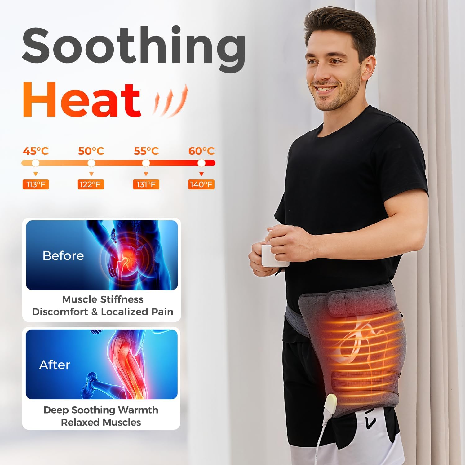 Hip Heating Pad for Hip Pain Relief, Heated Hip Brace for Sciatica Pain Relief, Hip Support Brace, Lower Back/Thigh/Buttock Electric Heat Pad Birthday Gifts for Mom Women Wife Men, 113℉-140℉ Adjust