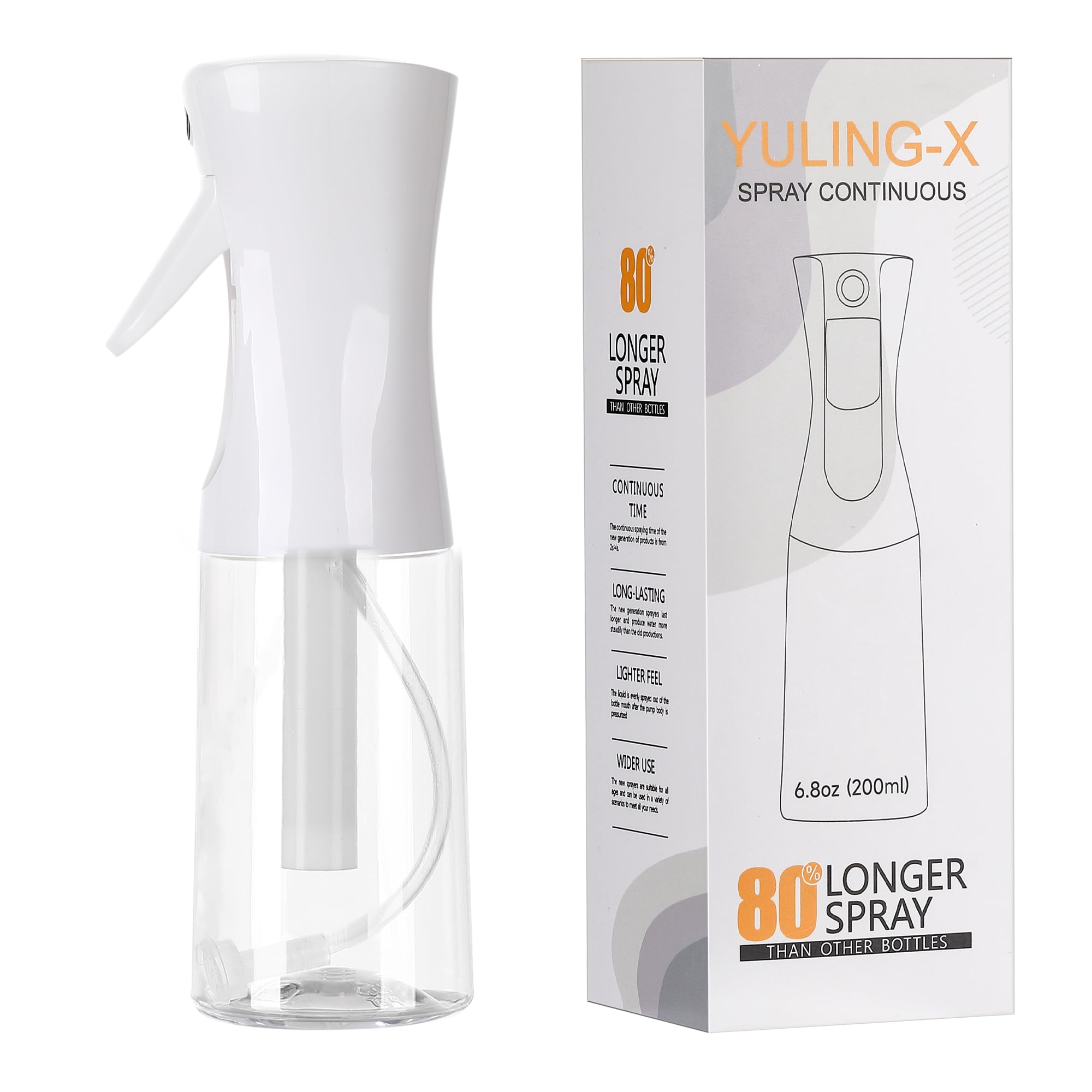 hair spray bottle, ultra-fine spray continuous spray bottle (200ml/6.8oz), used for hair design, vegetation, cleaning and skin care - empty, reusable (White)