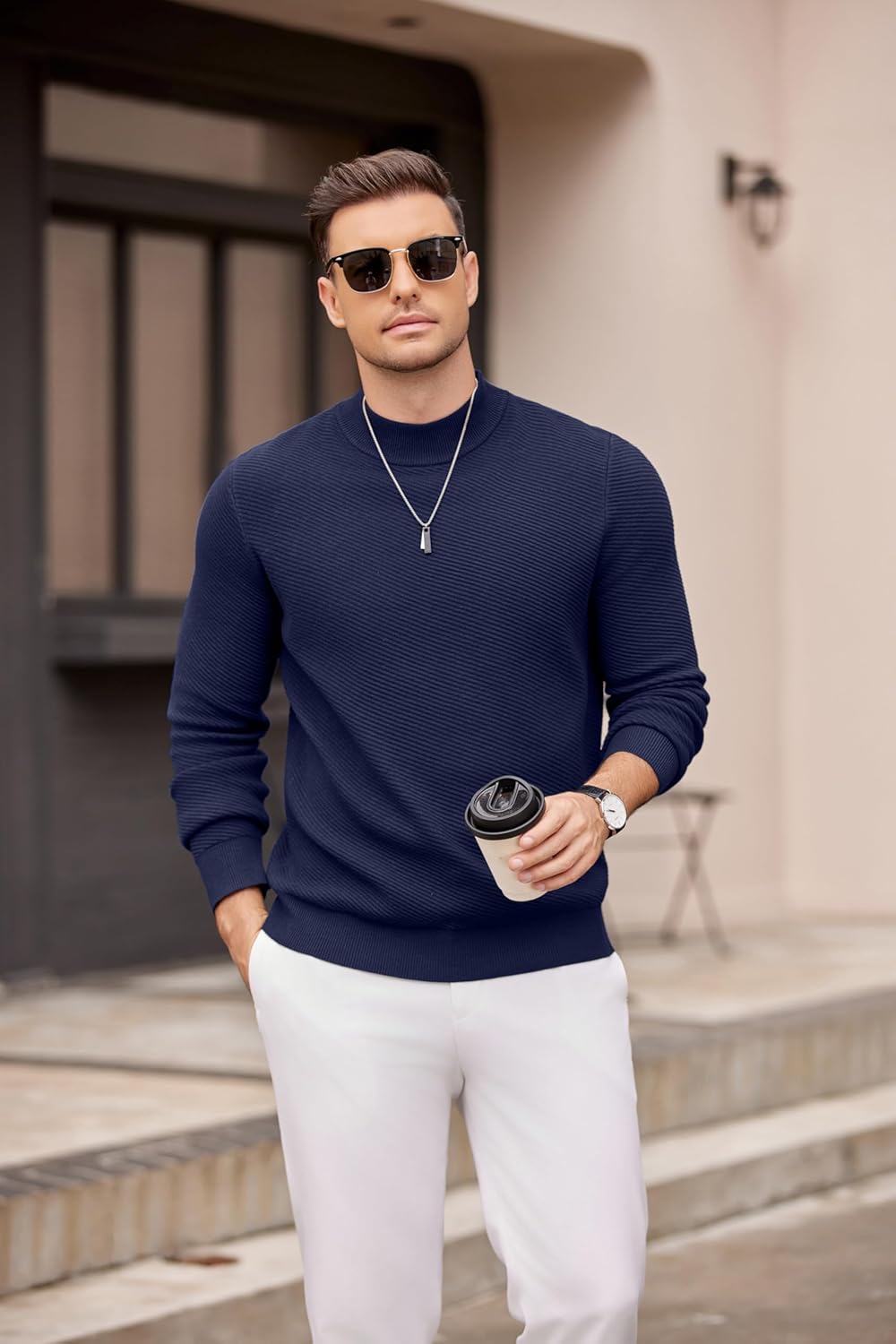 COOFANDY Men's Mock Turtleneck Sweater Long Sleeve Knitted Slim Fit Casual Half Neck Pullover Sweaters - Image 2
