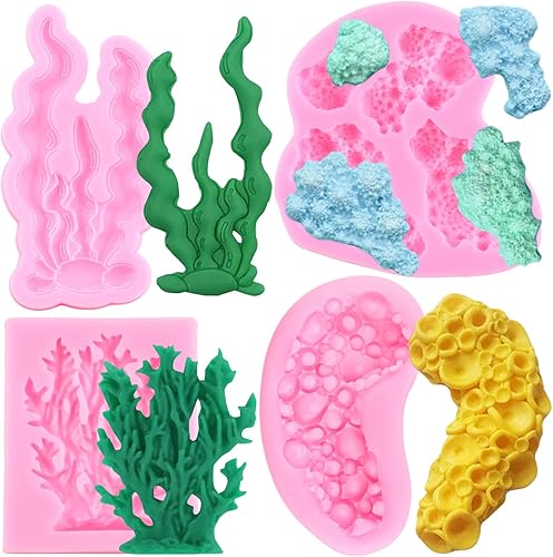 Molde de silicona para algas marinas, molde de fondant de coral marino para decoración de pasteles, decoración de cupcakes, caramelo de chocolate,