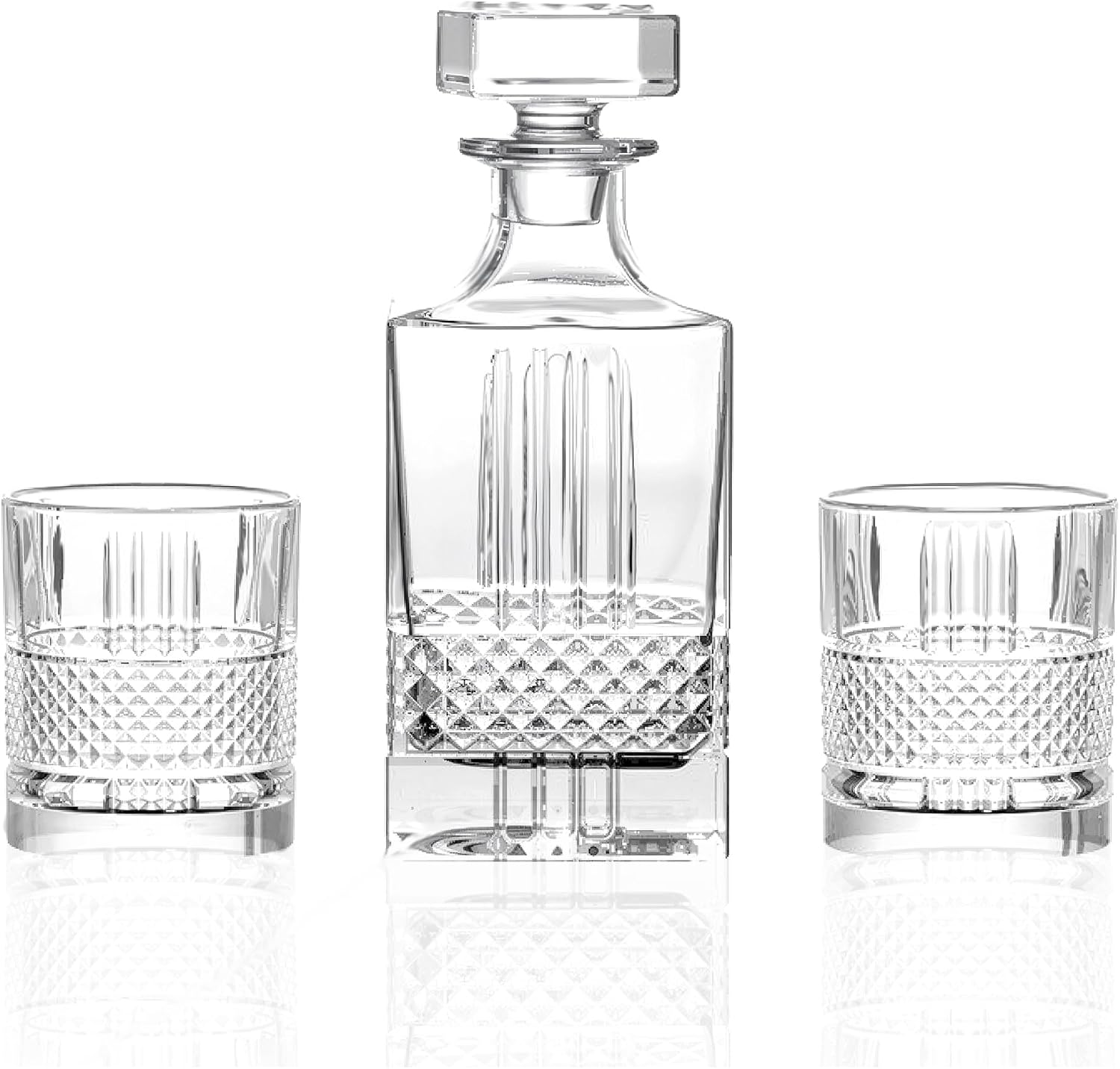 Whiskey Decanter Set with 2 Whiskey Glasses, 28oz Glass Liquor Decanter for Men Gift, Square Whisky Container Bottles for Tequila,Bourbon, Scotch, Brandy and Vodka