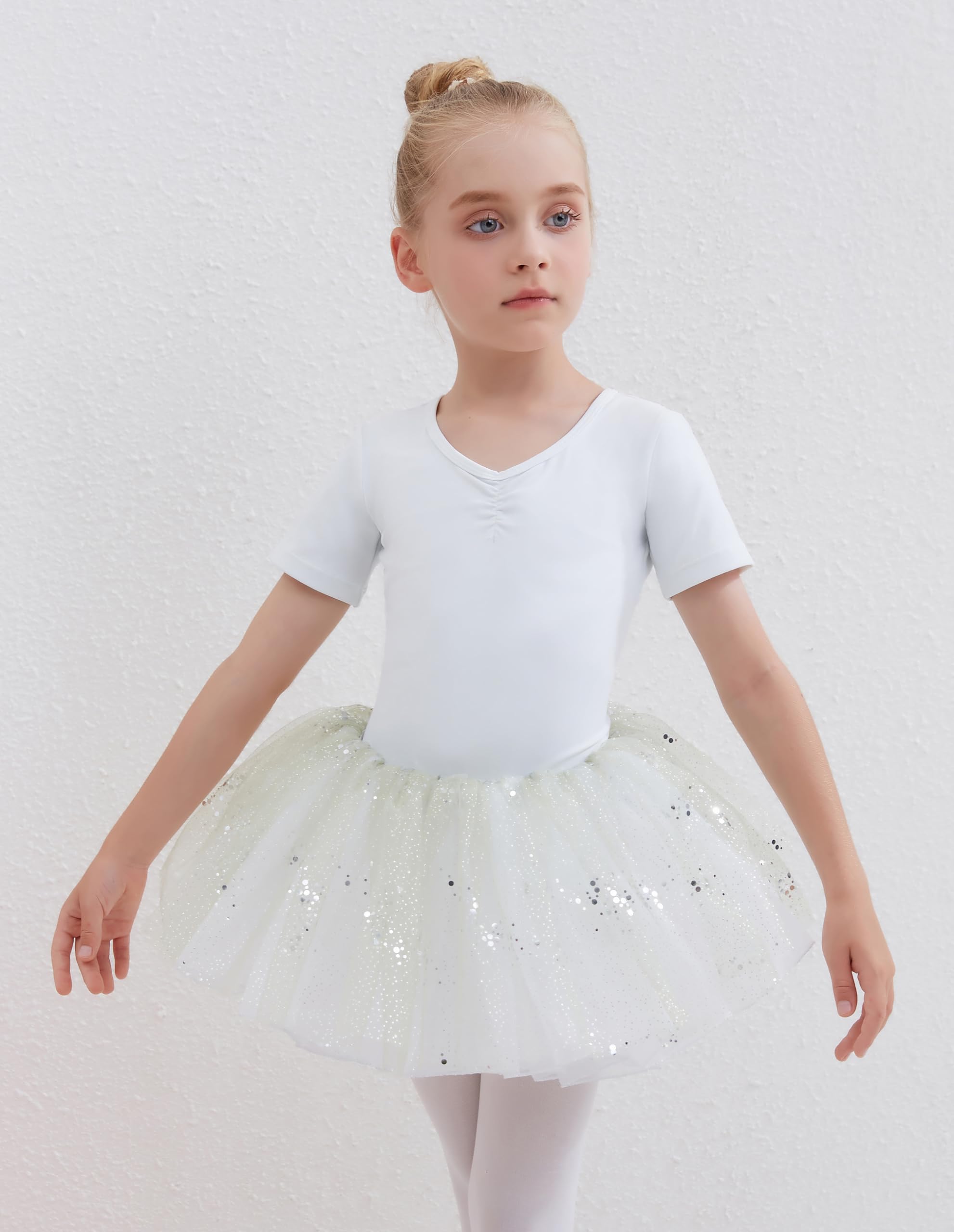 Ragazza Vestiti da Balletto Body Danza Tutu Body Balletto Leotard Morbido Cotone Manica Corta Ginnastica Leotards con Rimovibile Gonna Tutu per Ballo