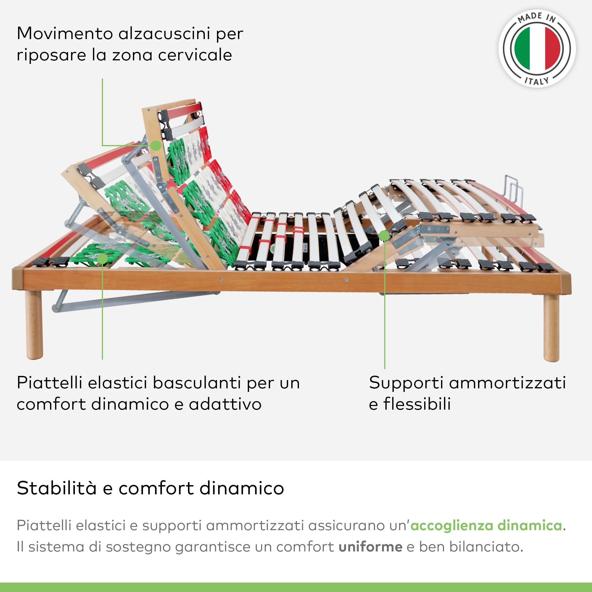 EVERGREENWEB Rete una Piazza e Mezza Elettrica 120x190 con DISPOSITIVO MEDICO Detraibile, Alzata Pieghevole, Doghe in Legno e Piattelli Basculanti, ORTOPEDICA Struttura RINFORZATA, 4 Piedi Smontabili