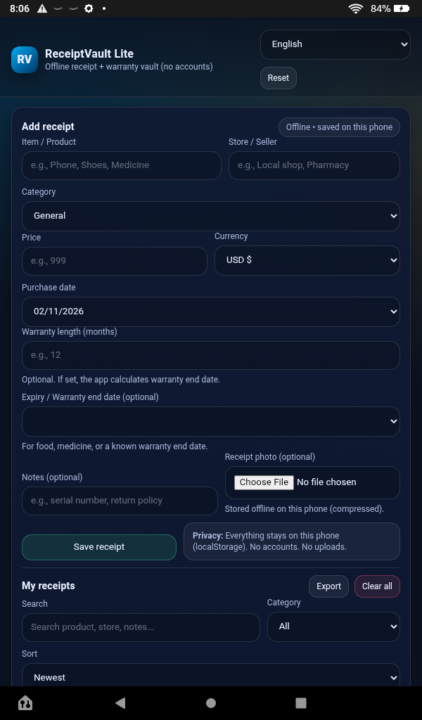 Receipt Vault Lite - Offline Receipt & Warranty Tracker - App on Amazon ...