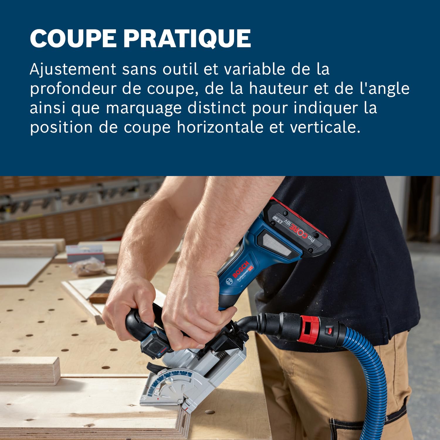 Bosch Professional 18V System Fraiseuse à lamelles portative GFF 18V-22 (fraise latérale Ø 105 mm, sac à poussières, plaque de branchement, clé à ergots, calage, L-BOXX, sans batterie/chargeur)
