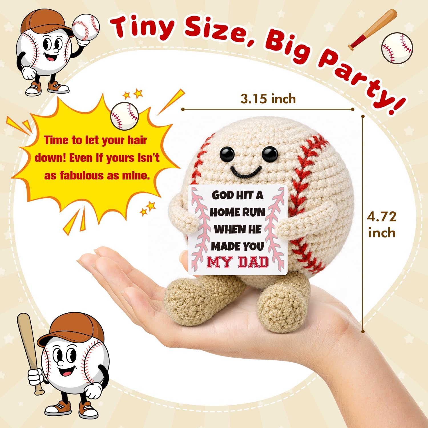 Crochet Baseball Fathers Day Birthday Gift for Dad Men,Dad Gifts from Daughter Son Wife,Baseball Sports Fan Fathers Day Office Gifts for Step First Time Bonus New Daddy Father in Law