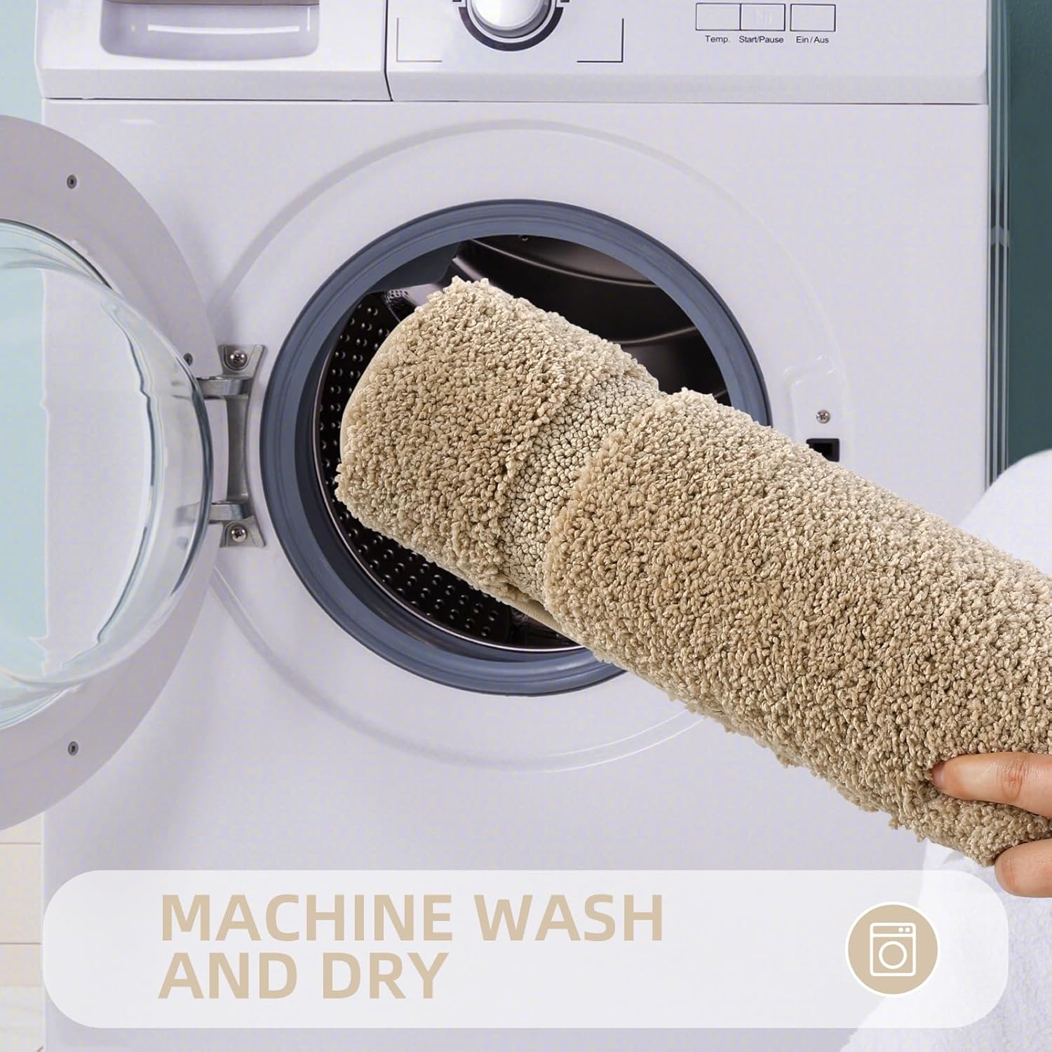 Bathroom Rugs Sets 2 Piece, Ultra Absorbent Soft Bath Rug, Machine Washable Microfiber Non-Slip Bath Mat for Bathroom Floor, Tub, Toilet, Shower Room, Beige - Image 6