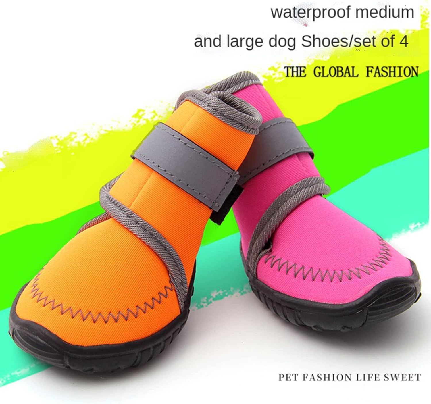 Dog Waterproof Boots Shoes, Adjustable Dog Boot with Reflective Straps, Pet Paw Protectors with Rubber Sole for Medium and Large Dogs