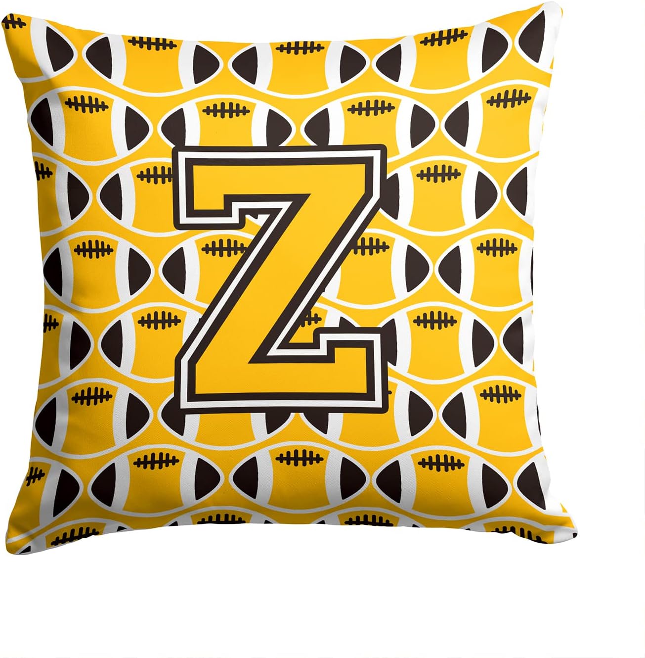 Caroline's Treasures CJ1080-ZPW1414 Letter Z Football Black, Old Gold and White Fabric Decorative Pillow 100% Machine Washable Pillow, Indoor or Outdoor Decorative Throw Pillow for Couch, Bed or Patio