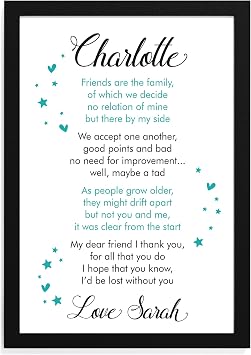 Beecreative PERSONALISED Best Friend Friendship Plaque Sign Birthday Christmas Gifts Present - PERSONALISED with ANY NAME and ANY RECIPIENT - Black or White Framed A5, A4, A3 Prints