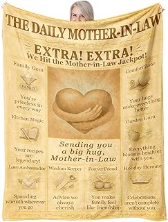 Mother-in-Law Blanket 60x50 - Vintage Newspaper Flannel Throw with Big Hug Quote, Cozy Sepia Decor - Birthday, Mother’s Day from Daughter-in-Law or Son-in-Law