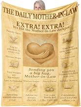 Mother-in-Law Blanket 60x50 - Vintage Newspaper Flannel Throw with Big Hug Quote, Cozy Sepia Decor - Birthday, Mother’s Day from Daughter-in-Law or Son-in-Law