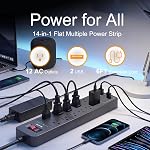 Barres de puissance avec protecteur de surpression 12 Des sorties, 6Ft Power Bar Extension Cord Power Strip avec 2 USB Ports, 2390 Joules, ETL Inscrit, Noir