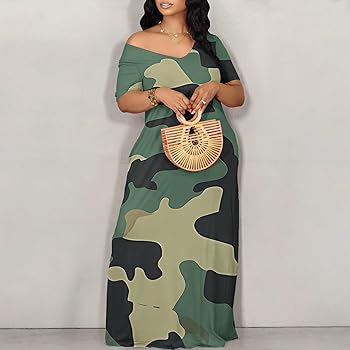 Amazon.com: Maxi Dresses with Pockets for Women Strapless Short Sleeves  Camouflage Print Floor Length Plus Size Colorful Sundress : Clothing, Shoes  & Jewelry