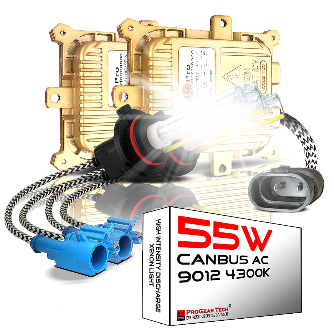 12V 55W 9012 HIR2 4300K Heavy Duty AC HID Xenon Bulbs Bundle with AC Digital CANBUS Slim Ballasts No OBC Error for 12V Vehicles (9012/HIR2(They are Same), 4300K OEM Liht Yellow)