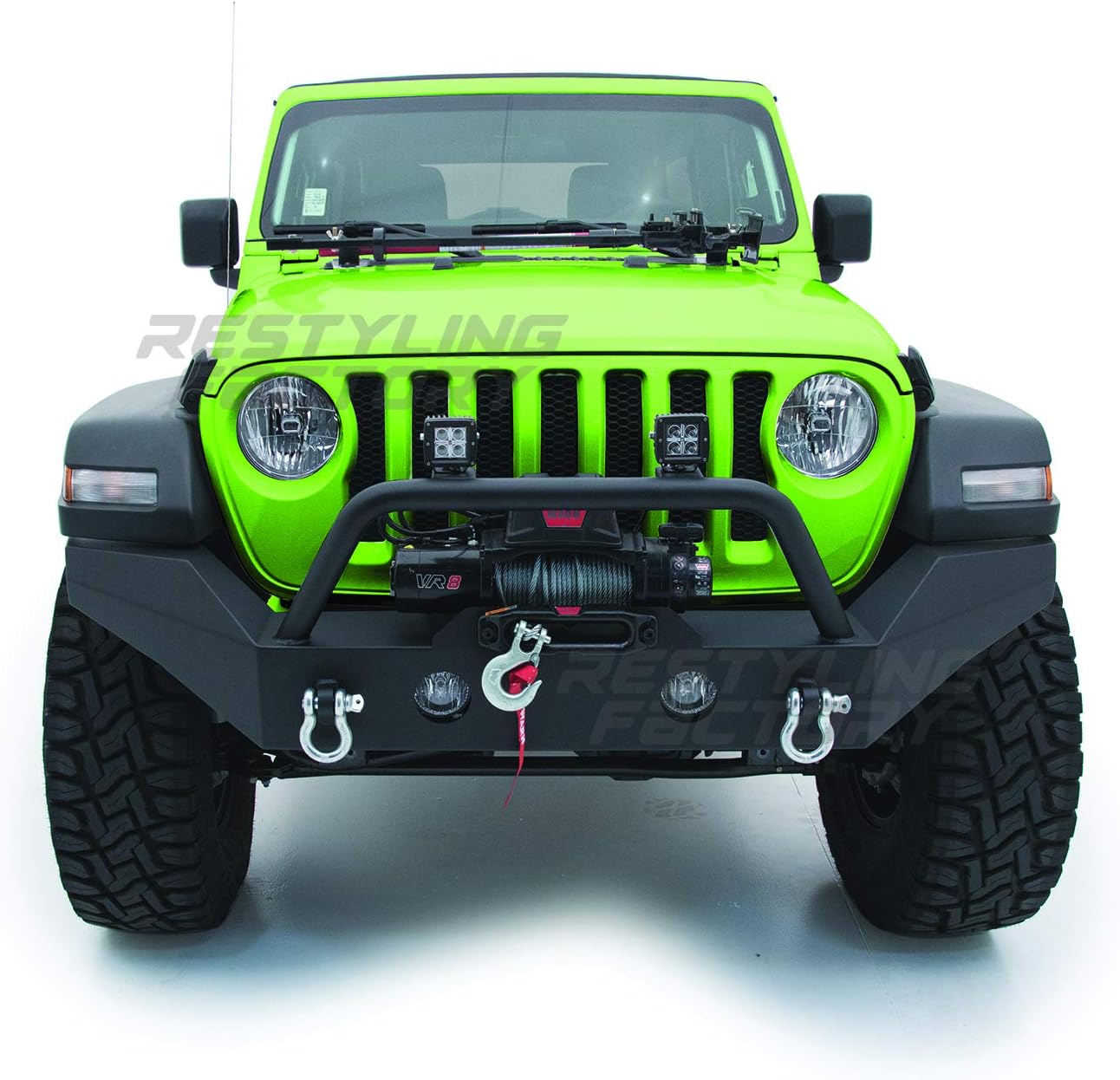 -Black Textured Full Width Front Bumper With Fog Lights Hole & 2x D-Ring & Winch Plate for 18-19 Jeep Wrangler JL