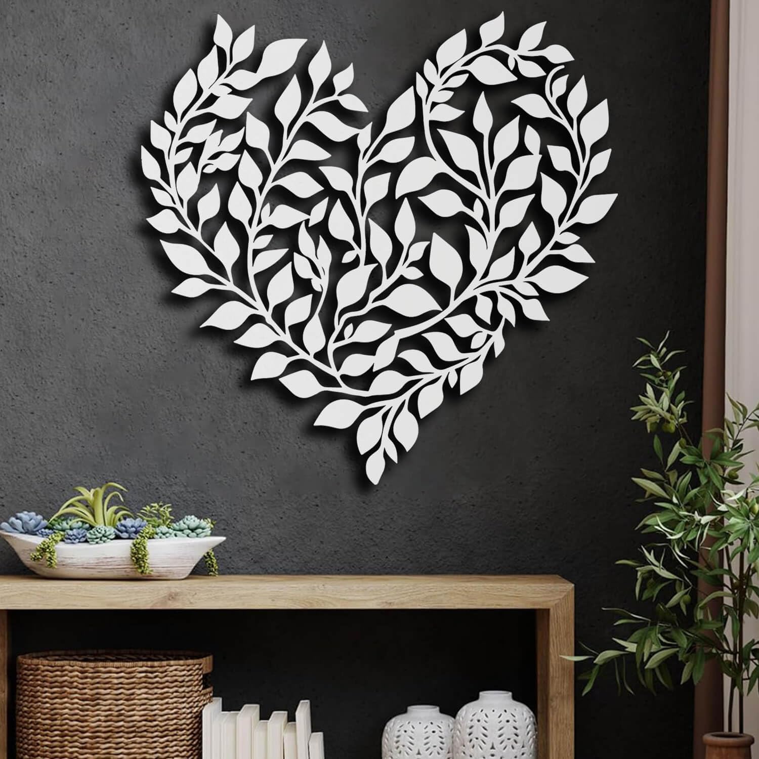 Art mural métal moderne motif vigne dorée blanc 100 cm grand format salon maison