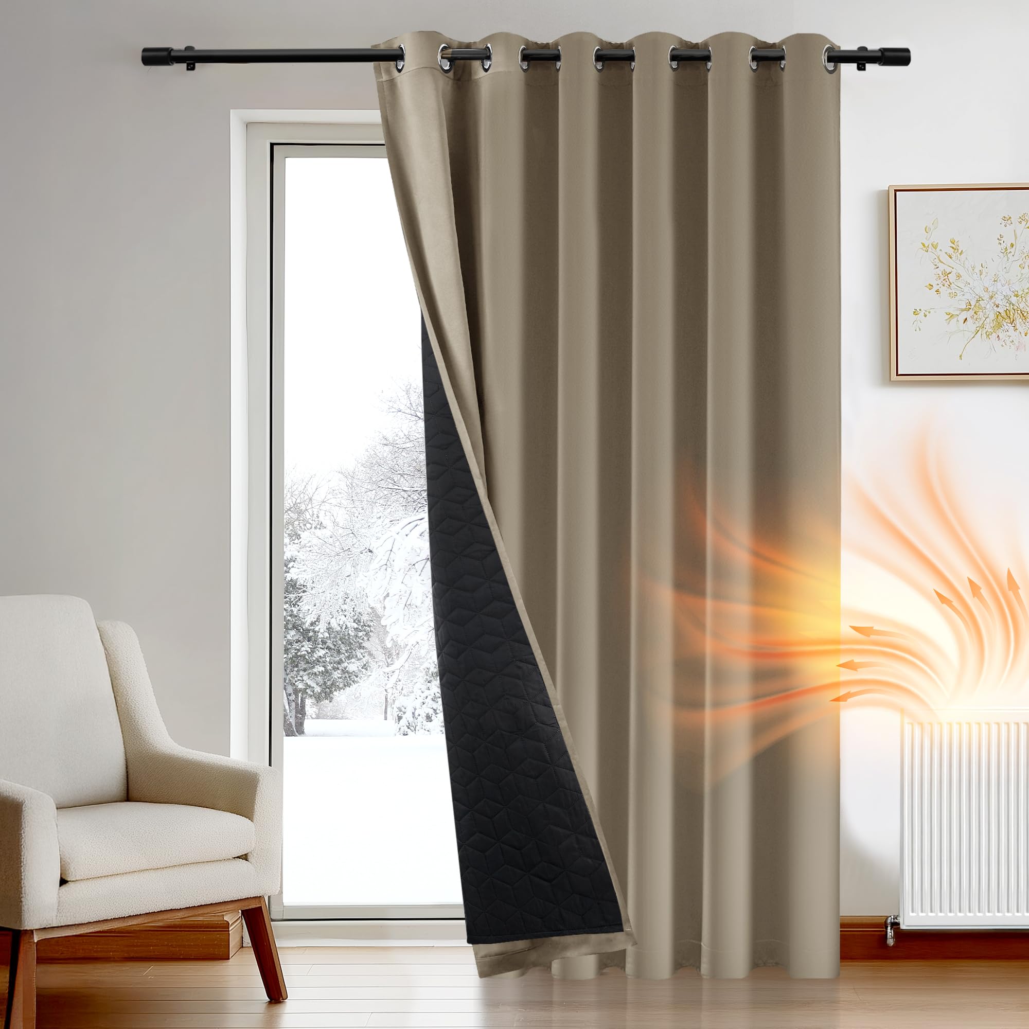 Deconovo Thermal Insulated Curtain Eyelet, Noise Reducing Blackout Curtain with Thick Microfiber Lining, Cold Resistant Door Curtain for Bedroom, 79 x 84 Inch, Taupe, 1 Panel โ image 1
