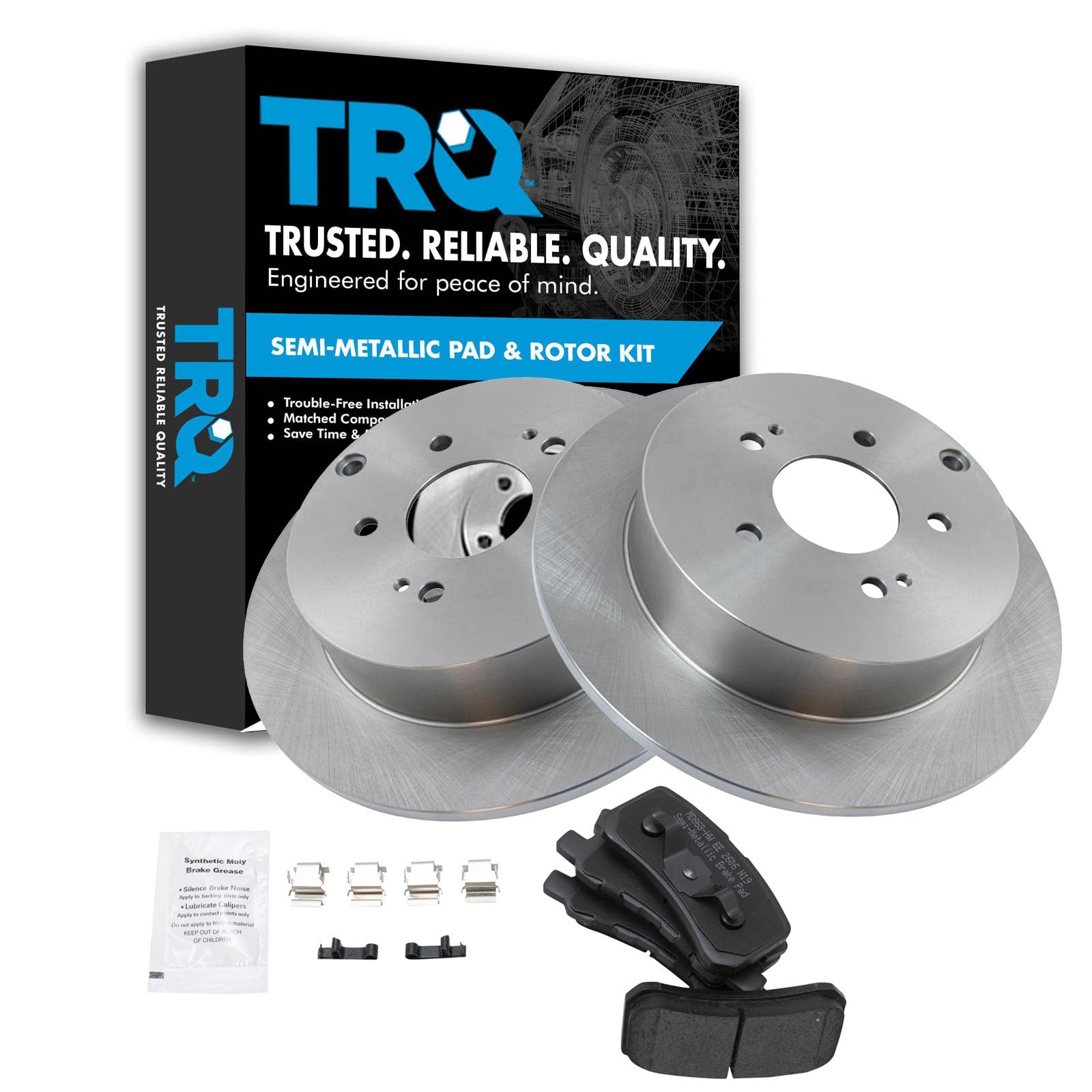 TRQ Rear Brake Pad and Rotor Set Semi Metallic Solid Rotors