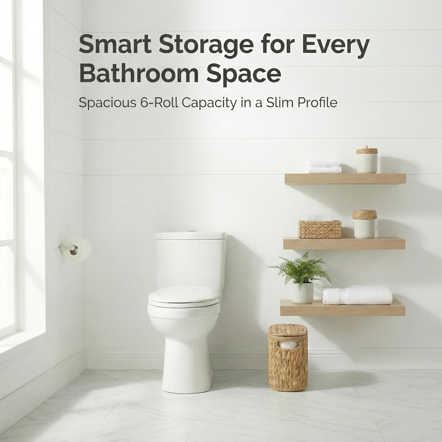 DEILSY™ Natural Water Hyacinth Toilet Paper Basket for 6 Rolls, Slim Toilet Paper Storage Basket with Built-in Handles for Bathroom or Powder Room (6 Rolls)